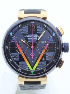 ルイヴィトン タンブール　 クロノグラフ　ダミエ コバルト V レインボー　50本限定モデル　QA129Z メンズ 腕時計　未使用品