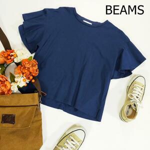 BEAMS ビームス カットソー ネイビー フレアスリーブ シンプル かわいい 半袖 丸首