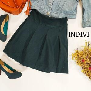 インディヴィ スカート サイズ38 M グリーン ひざ上丈 ウール 日本製