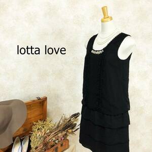 lotta love ユナイテッドアローズ ワンピース ブラック フリル レース ビジューシフォン ひざ丈 ノースリーブ 結婚式 二次会 裏地有 B-494