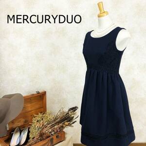 マーキュリーデュオ MEERCURYDUO ドレス ネイビー レース ひざ上丈 フリーサイズ 紺 上品 ワンピース 結婚式 二次会 ノースリーブ B-485