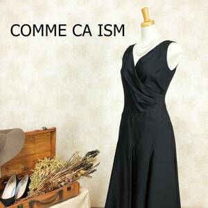 コムサイズム COMME CA ISM ドレス ブラック M ミモレ丈 カシュクール シンプル ノースリーブ ワンピース 上品 裏地有 シンプル B-471