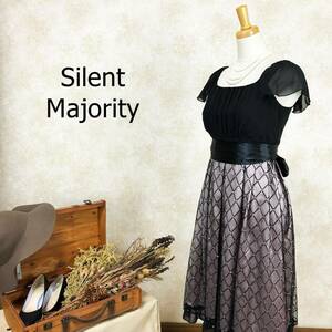 サイレントマジョリティー Silent Majority ドレス ブラック ピンクベージュ ラメ ひざ下丈 黒 ワンピース 裏地有 チェック フリル B-470