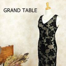 グランターブル GRAND TABLE ドレス ブラック ゴールド ビーズ刺繍 ミモレ丈 ベロア ドット ノースリーブ 裏地有 ワンピース 結婚式 B-455_画像1