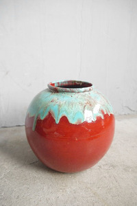 アンティーク　フランス製　陶器壺　ケース　つぼ　花瓶　フラワーポット　店舗什器