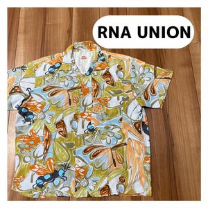 RNA UNION アールエヌエー アロハシャツ 半袖 日本製 総柄 ビッグシルエット 綿 レーヨン サイズM 玉mc1816