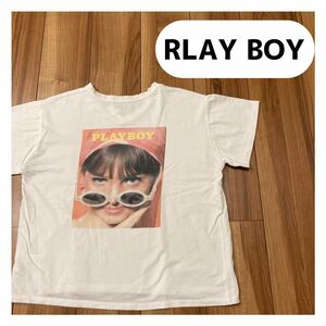 PLAY BOY プレイボーイ one way コラボ Tシャツ 半袖 Vネック バックプリント レディース サイズM 玉mc1825