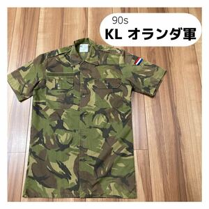 90s KL オランダ軍 DPM KLM KLEDING ミリタリーシャツ 半袖 カモフラ 軍物 実物 ヴィンテージ ワッペン サイズL相当 玉mc1819