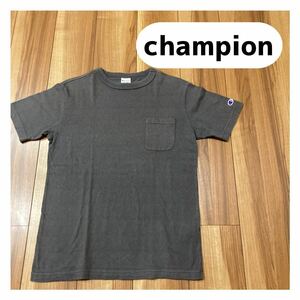 Champion チャンピオン ポケットT 半袖 Tシャツ グレー 無地 袖ワッペンロゴ サイズS 玉mc1833