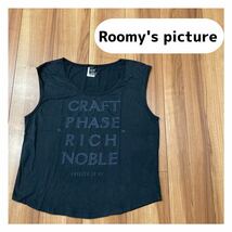 Roomy's picture ルーミーズ　ノースリーブ Tシャツ 半袖 ビッグロゴ ブラック レディース サイズM相当 玉mc1853_画像1