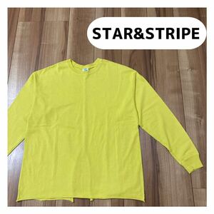 STAR&STRIPE スターアンドストライプ 長袖 Tシャツ カットソー ロンT クールネック USA製 スリット レディース サイズM 玉mc1850