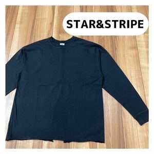 STAR&STRIPE スターアンドストライプ 長袖 Tシャツ カットソー ロンT クールネック USA製 スリット レディース サイズM 玉mc1848