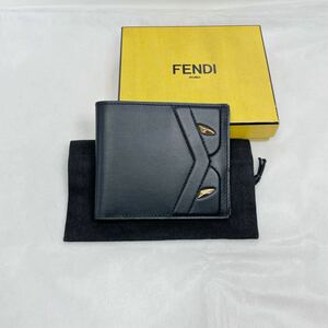 FENDI フェンディ 二つ折り財布 モンスター バグズ ブラック　メンズ　レザー財布