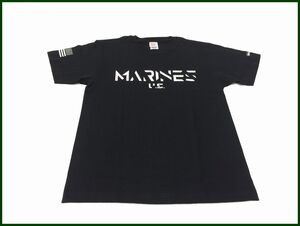 okinawa　base　米軍　米海兵隊　CROSS & STITCH　MARINES　T-Shirt　Ｔシャツ　M　ブラック 6.2 oz オリジナルプリントシャツ　星条旗