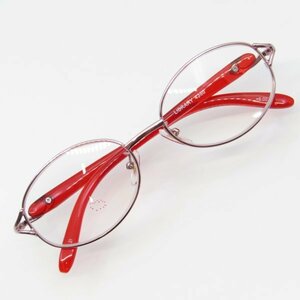 【匿名配送】訳あり 老眼鏡 シニアグラス 眼鏡 婦人向け オーバル メタル フルリム レッド　LIBRARY　4380　強度数 度数 +6.00　N064