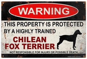 雑貨【Chilean Fox Terrier/チリアン・フォックス・テリア】WARNING/Dog/ドッグ/犬/警告/ヤードサイン/メタルプレート/ブリキ看板-321