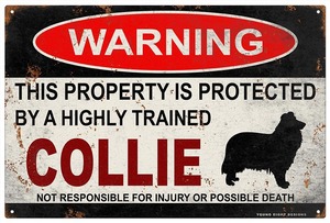 雑貨【Collie/コリー】WARNING/Dog/ドッグ/犬/警告/ヤードサイン/メタルプレート/ブリキ看板-347