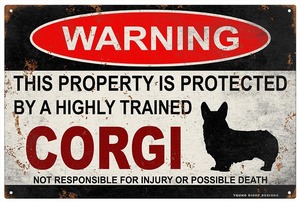 雑貨【corgi/コーギー】WARNING/Dog/ドッグ/犬/警告/ヤードサイン/メタルプレート/ブリキ看板-357
