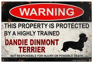 雑貨【Dandie Dinmont Terrier/ダンディ・ディンモント・テリア】WARNING/Dog/ドッグ/犬/警告/ヤードサイン/メタルプレート/ブリキ看板-373
