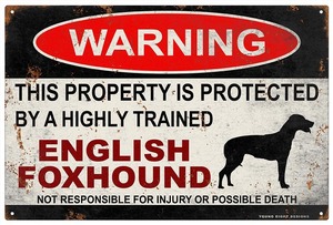 雑貨【English Foxhound/イングリッシュ・フォックスハウンド】WARNING/Dog/ドッグ/犬/警告/ヤードサイン/メタルプレート/ブリキ看板-401