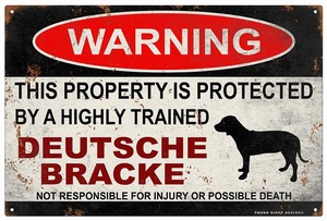 雑貨【Deutsche Bracke/ドイチェ・ブラッケ】WARNING/Dog/ドッグ/犬/警告/ヤードサイン/メタルプレート/ブリキ看板-379