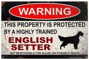 雑貨【English Setter/イングリッシュ・セター】WARNING/Dog/ドッグ/犬/警告/ヤードサイン/メタルプレート/ブリキ看板-405