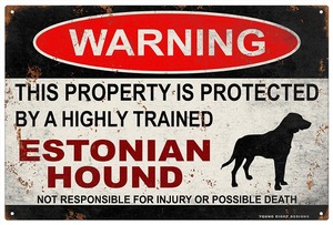 雑貨【Estonian Hound/エストニアン・ハウンド】WARNING/Dog/ドッグ/犬/警告/ヤードサイン/メタルプレート/ブリキ看板-419
