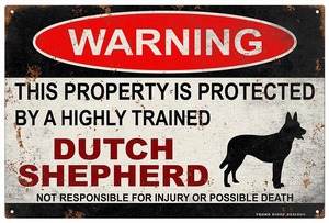 雑貨【Dutch Shepherd/ダッチ・シェパード】WARNING/Dog/ドッグ/犬/警告/ヤードサイン/メタルプレート/ブリキ看板-393