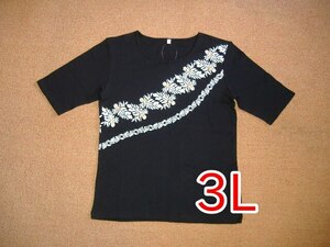 ５分袖Ｔシャツ★斜めプリント★ウル★黒★３Ｌサイズ