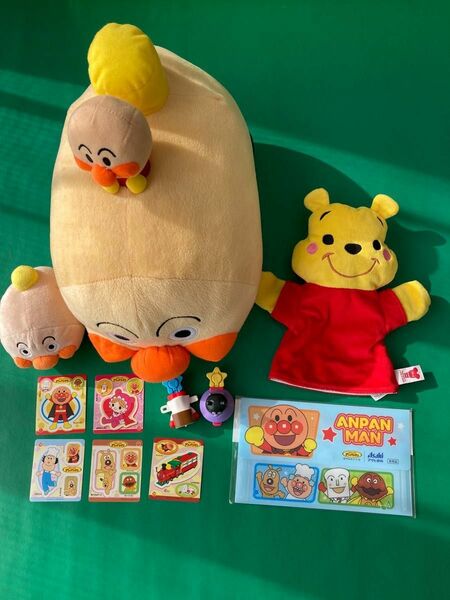 アンパンマン メガジャンボ ふわふわ アンパンマン号 ぬいぐるみ ぷりちいビーンズ くまのプーさん ハンドパペット 中古 おまけ付