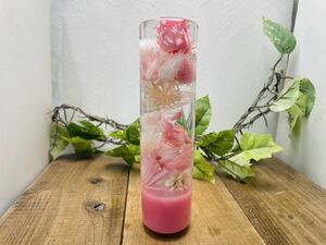水中花シフトノブ　円柱型　ピンクのお花畑