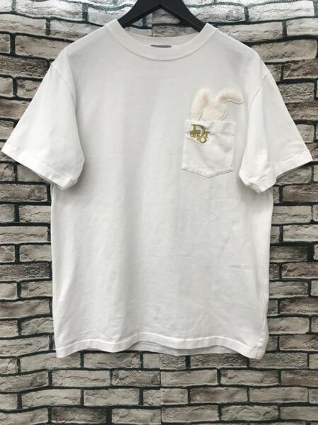 ★DIOR ディオール★313J651A0554 ERL バニーワッペンロゴ刺繍胸ポケットTシャツ