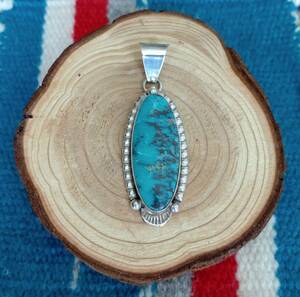  unused King man turquoise TIA LONGtia long pendant head NAVAJO Navajo KINGMAN Indian jewelry 