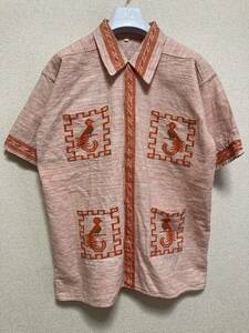 60's USAヴィンテージ グアテマラシャツ オープンカラーシャツ BOXシャツ 半袖シャツ 白×オレンジ 刺繍 VINTAGE