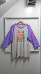 90’s Jimi Hendrix Guitar Festival レインボー グラデーション プリント ラグラン Tシャツ グレー パープル M 7分袖 ジミヘン