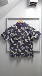 00’s NAUTICA ボタニカル柄 鹿の子 ポロシャツ ネイビー XXL 半袖 総柄 2000年代 
