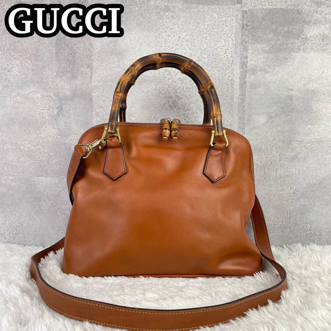 買取 額 希少 OLD GUCCI バンブー 2way ショルダーバック ブラウン