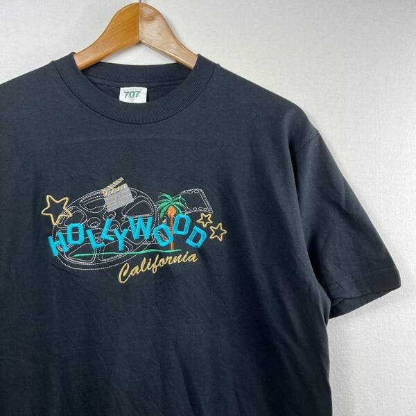 ビンテージ 00s【刺繍】HOLLYWOOD ハリウッド CA Tシャツ 古着 企業 映画t ムービー アメカジ アートT スーベニア Y2K ロックt 90s 10s