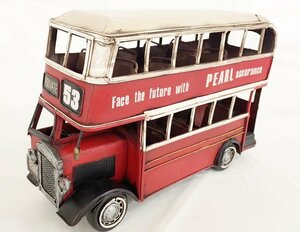 ダブルデッカーバス 2階建てバス ブリキ 赤白ツートンオブジェ 絵画素材 置物 インテリア アンティークデザイン ミニカー 輸入雑貨 TPSP-27