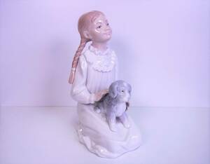 ■■【即決】LLADRO NAO リヤドロ ナオ 陶器人形 少女 女の子 犬 スペイン製 陶器 置物 高さ18cm 難あり