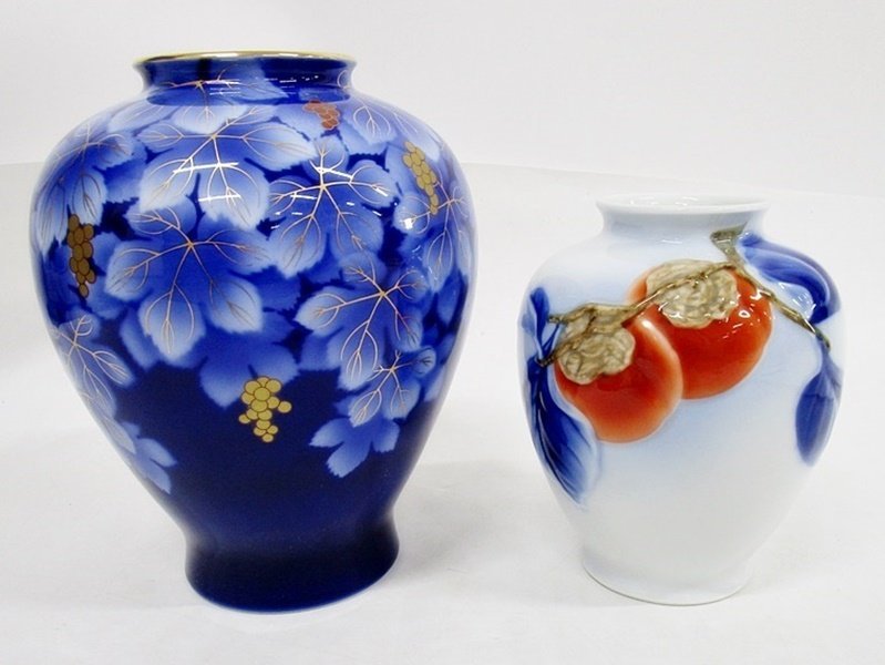 純正大阪 深川製磁 瑠璃葡萄 壺 花瓶 花生 高さ:29cm 直径:22cm 青色 
