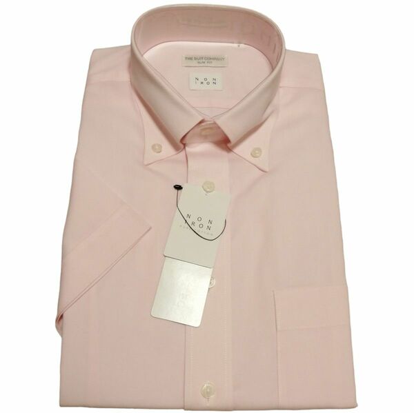 【新品】ノンアイロン 半袖シャツ ライトピンク ボタンダウンシャツ スーツカンパニー Sサイズ