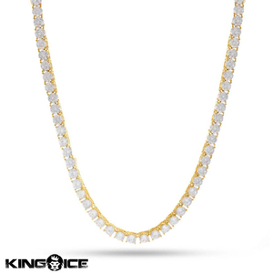 【チェーン幅 5mm、長さ 22インチ】King Ice キングアイス テニスチェーン ネックレス ゴールド 14K Gold Single Row Tennis Chain メンズ