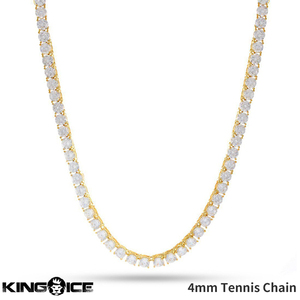 【チェーン幅 4mm、長さ 18インチ】King Ice キングアイス テニスチェーン ネックレス ゴールド 14K Gold Single Row Tennis Chain メンズ