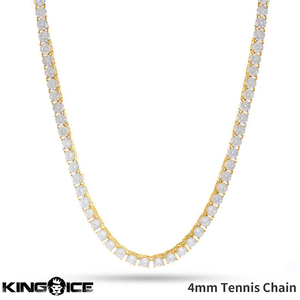 【チェーン幅 4mm、長さ 24インチ】King Ice キングアイス テニスチェーン ネックレス ゴールド 14K Gold Single Row Tennis Chain メンズ