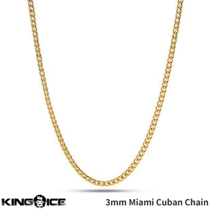 【チェーン幅 3mm 長さ 22インチ】King Ice キングアイス マイアミキューバンチェーン ネックレス ゴールド Miami Cuban Curb Chain
