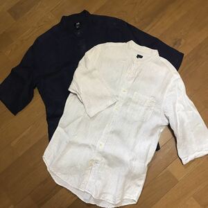 Gap H＆M 2品　麻シャツ　スタンドカラーシャツ　5部丈 Sサイズ大きめ実寸M L