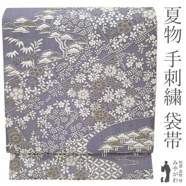 蘇州刺繍 袋帯 未仕立て品 反物 蘭 金糸 正絹 product details | Proxy