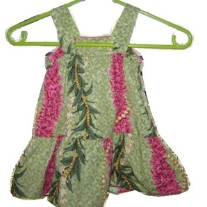 ★古着 MADE IN HAWAII ハワイ製 be'be' tahiti ワンピース ハワイアンドレス ムームー 18M 18ヶ月 約80cmぐらい 緑 KIDS キッズ 子供服★