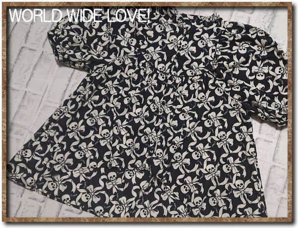 美品！！☆WORLD WIDE LOVE！　ワールドワイドラブ　プリントシャツチュニック　黒☆